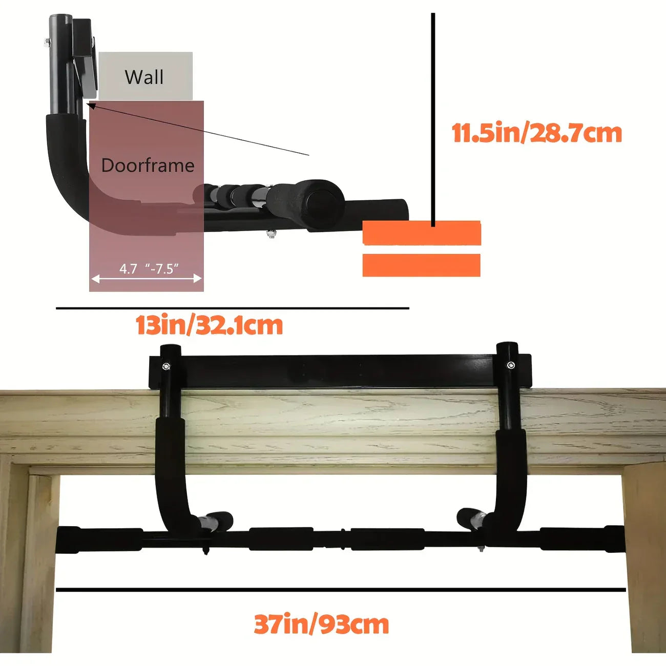 Multi-Grip Doorway Pull-Up Bar – Tungsten Steel, 181 kg Capacity