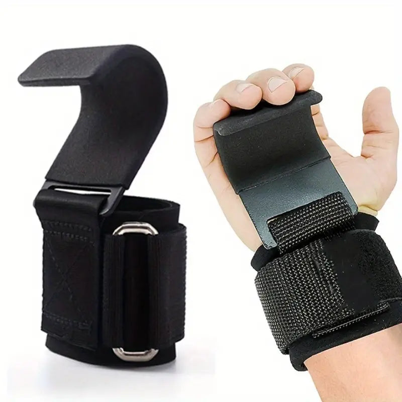 Weightlifting Wrist Hooks (Pair) – PC and PU with Padded Strap