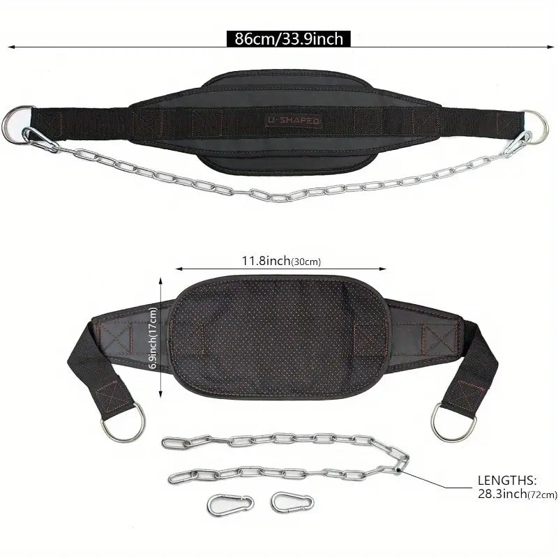 Weightlifting Dip Belt with 72 cm Steel Chain and Carabiners