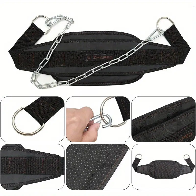 Weightlifting Dip Belt with 72 cm Steel Chain and Carabiners