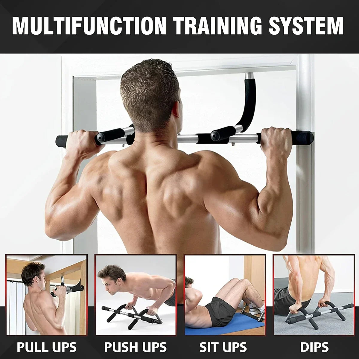 Multi-Grip Doorway Pull-Up Bar – Tungsten Steel, 181 kg Capacity