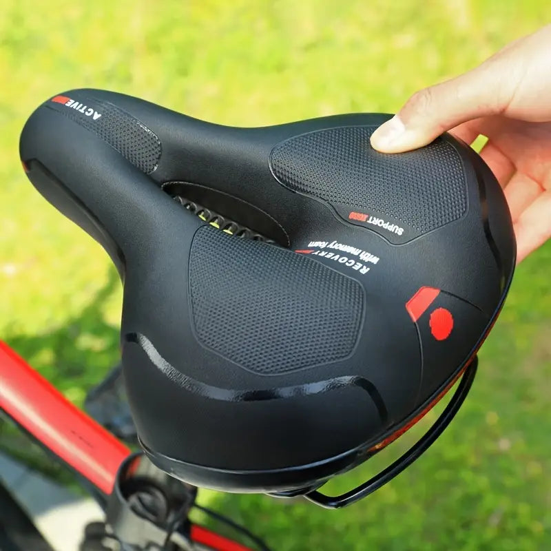 Bike Seat with Shock Absorption – 25 × 20 cm, PU and Silicone, Airflow Cutout – Black