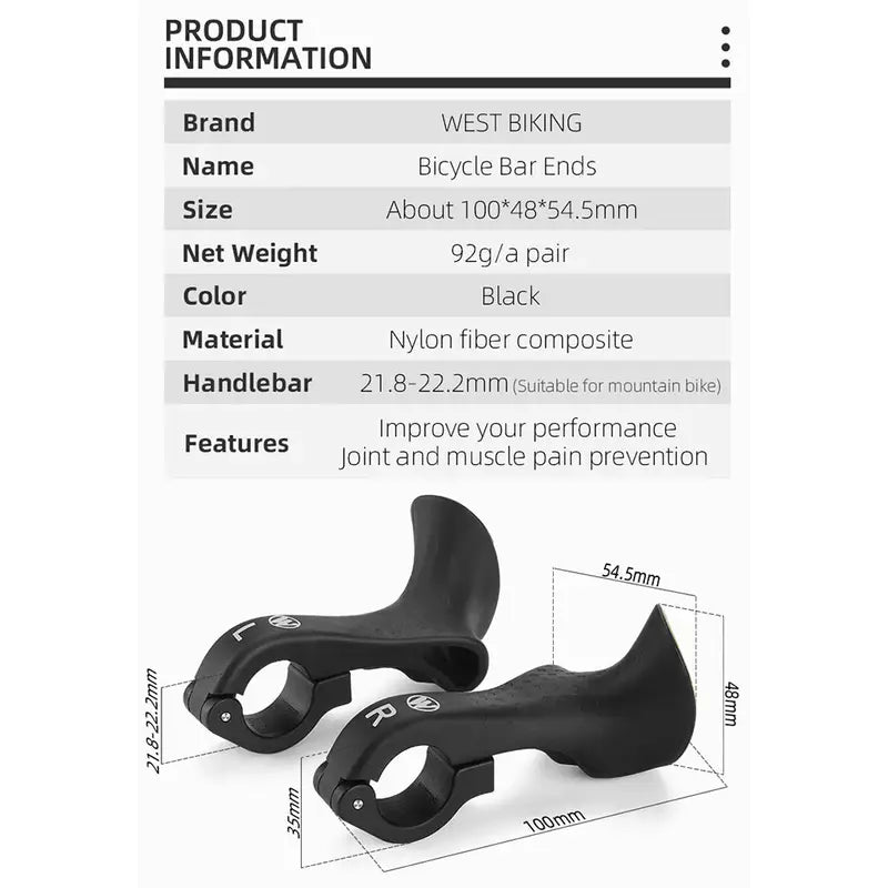 Carbon Fibre Handlebar Bar Ends – 100 mm, for 21.8–22.2 mm Handlebars, 92g Pair – Black