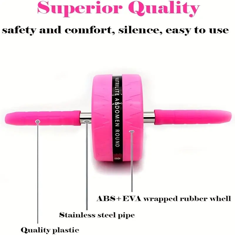 Ab Roller with Foam Handle – 16.5 cm Diameter, 33 cm Handle – Black, Pink