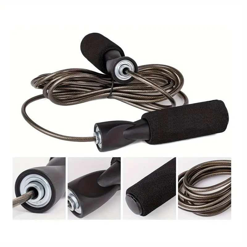 Adjustable Jump Rope – Steel Cable with PVC Coating, Ball Bearings, 259 cm – Black