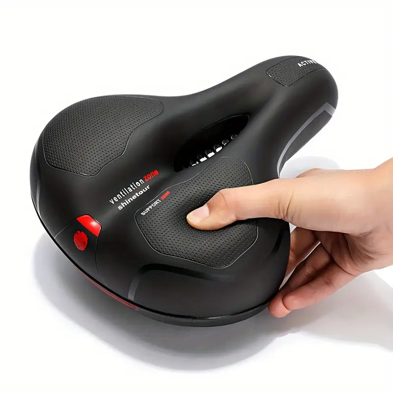 Bike Seat with Shock Absorption – 25 × 20 cm, PU and Silicone, Airflow Cutout – Black