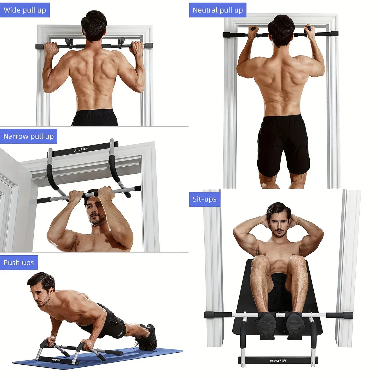Multi-Grip Doorway Pull-Up Bar – Tungsten Steel, 181 kg Capacity
