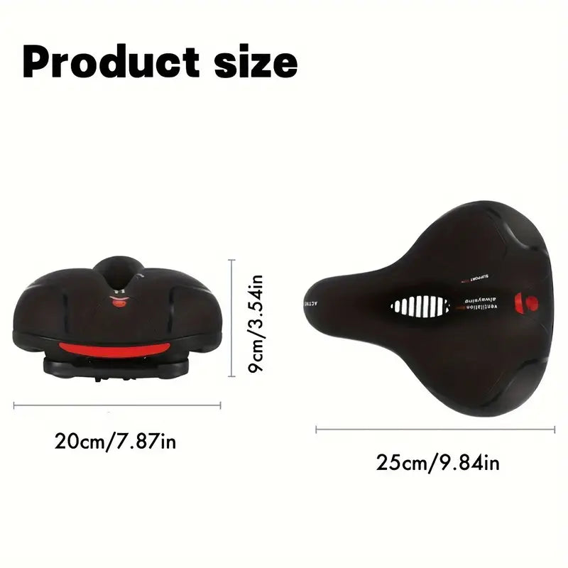 Bike Seat with Shock Absorption – 25 × 20 cm, PU and Silicone, Airflow Cutout – Black