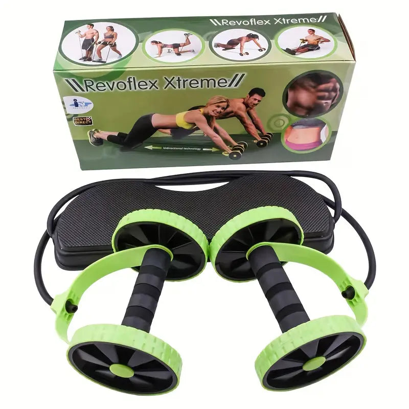 Ab Roller with Kneeling Pad and Tension Rope – 40 × 18 cm, PP/ABS/TPR – Green, Pink