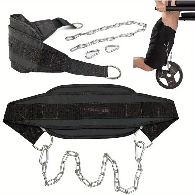 Weightlifting Dip Belt with 72 cm Steel Chain and Carabiners
