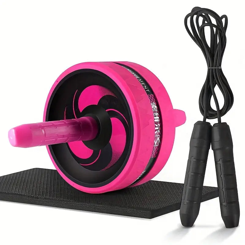 Ab Roller with Foam Handle – 16.5 cm Diameter, 33 cm Handle – Black, Pink