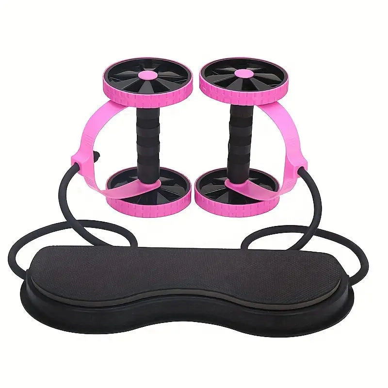 Ab Roller with Kneeling Pad and Tension Rope – 40 × 18 cm, PP/ABS/TPR – Green, Pink