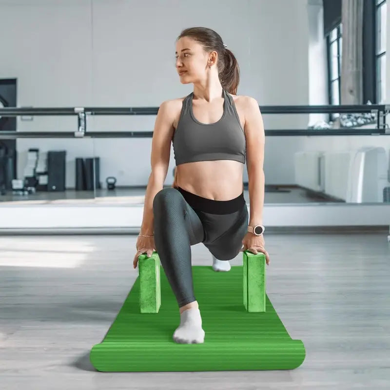 BalanceFrom 7-Piece Yoga Set – Mat, Blocks, Towels, Strap, Knee Pad – PVC, 71 × 24 in Mat – Green