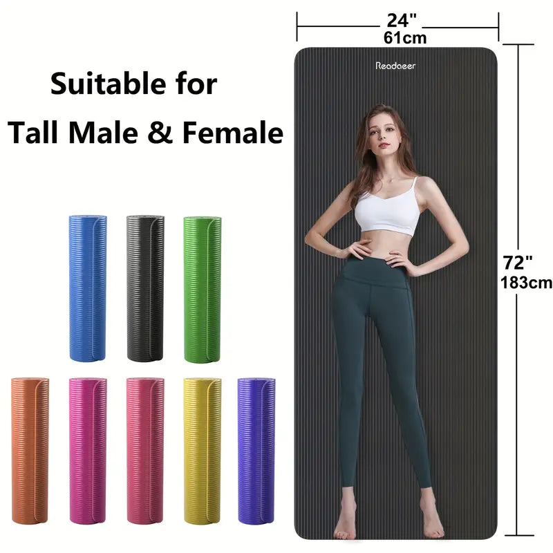 Readaeer Rubber Yoga Mat – 183 × 61 cm, 0.4 in Thick, Non-Slip, with Carrying Strap and Bag