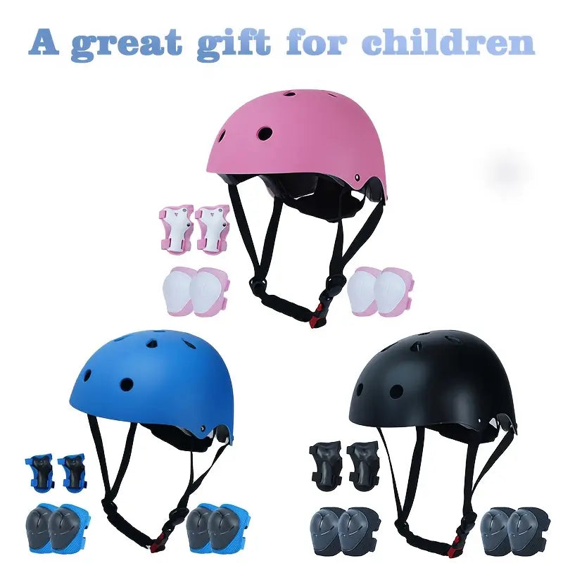 Kids Protective Gear Set – Helmet, Knee Pads, Elbow Pads, Wrist Guards – Adjustable