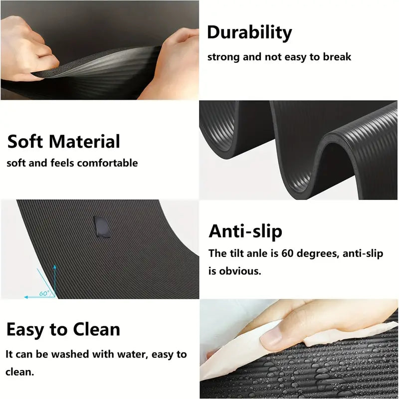 Readaeer Rubber Yoga Mat – 183 × 61 cm, 0.4 in Thick, Non-Slip, with Carrying Strap and Bag