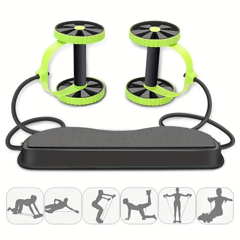 Ab Roller with Kneeling Pad and Tension Rope – 40 × 18 cm, PP/ABS/TPR – Green, Pink
