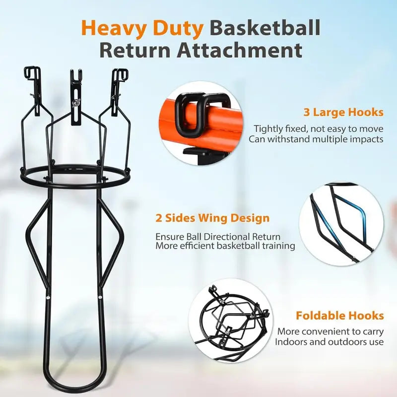 Basketball Return Trainer – 3-Hook Rebound Attachment for 18" Rims