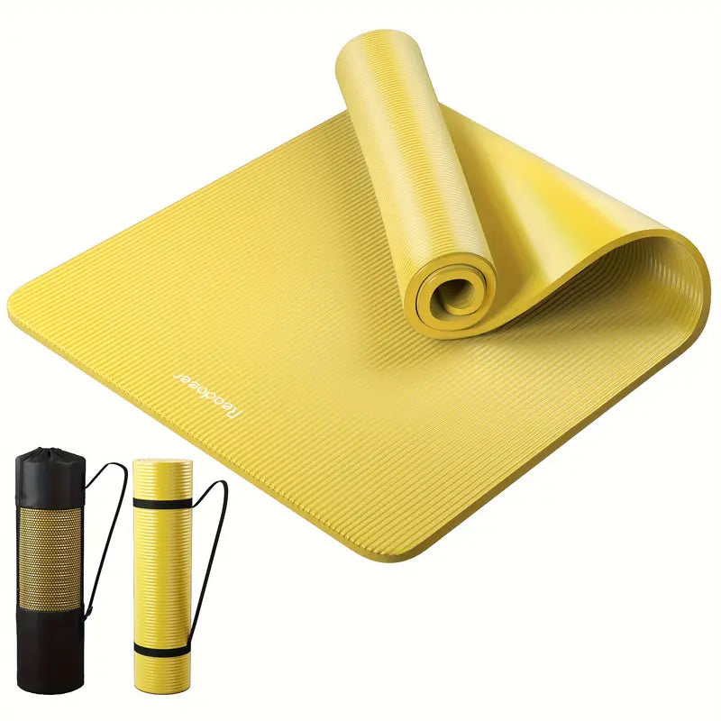Readaeer Rubber Yoga Mat – 183 × 61 cm, 0.4 in Thick, Non-Slip, with Carrying Strap and Bag
